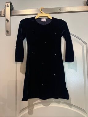 Vintage Melody kids Girls' Navy Velvet Dress with rhinestone Accents. GUC!